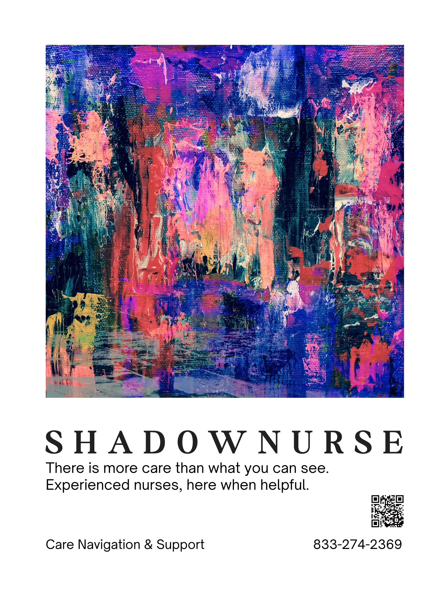 ShadowNurse Cares — abstract expressionist painting representing the depth of care beyond what you can see